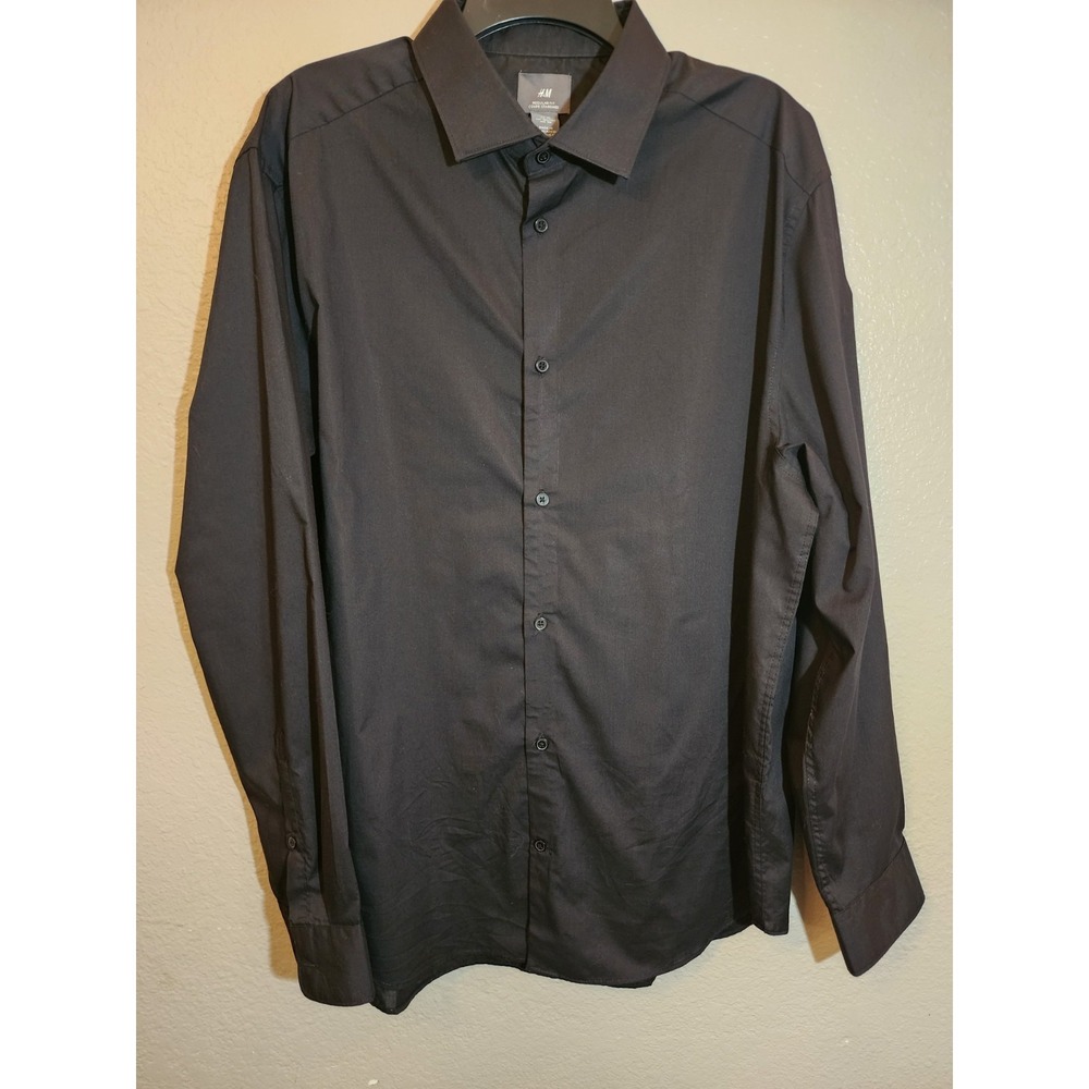 H&M Men's‎ Black Dress Shirt Size XL Long Sleeve Button Down Regular Fit